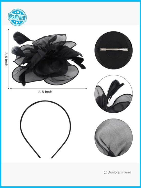 Fascinator Hat Set with Lace Gloves Pearl Necklace Earrings Feather Derby Hat